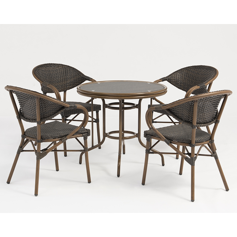 комплект мебели из круглого стола из алюминиевого ротанга с имитацией бамбука и закаленного стекла